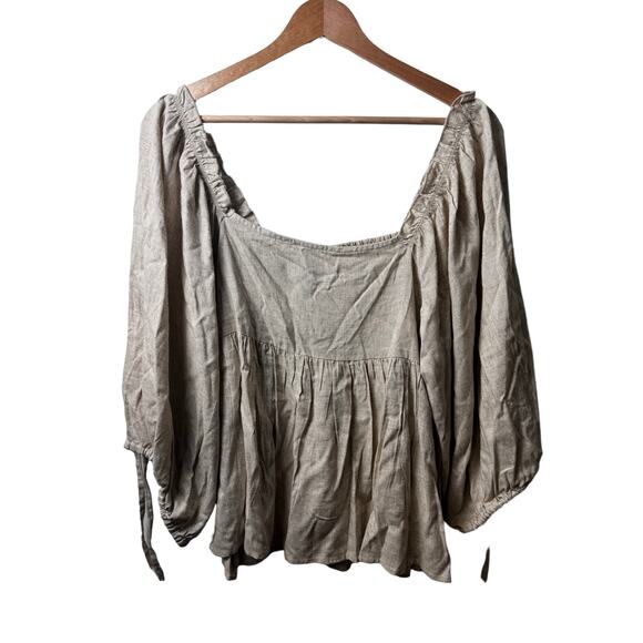 Grace + Karma Large Beige Square Neck Puff Sleeve Babydoll Top NWT - Picture 3 of 5